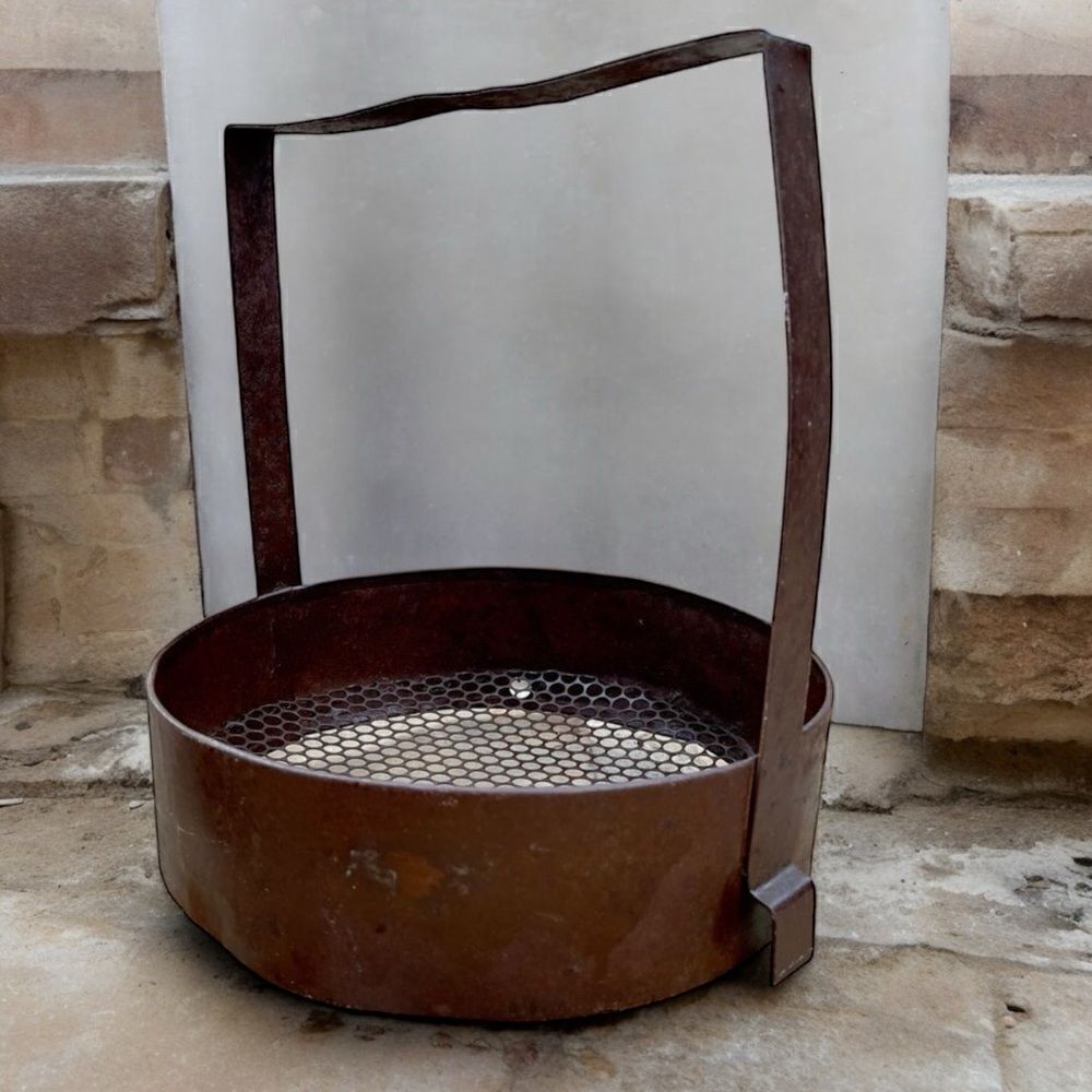 Vintage Primitive Rustic Sifter Sieve Cooking Metal Basket with Squared Handle